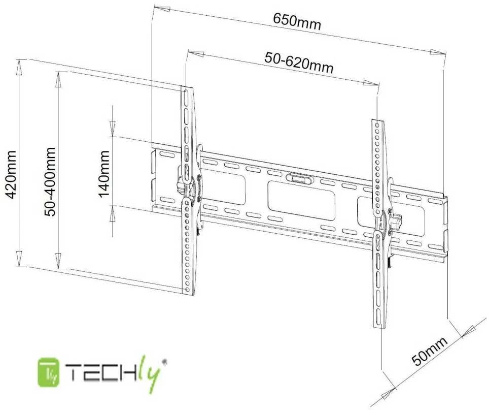 Techly ICA-PLB 131L televizoriaus laikiklis 165,1 cm (65") Juoda