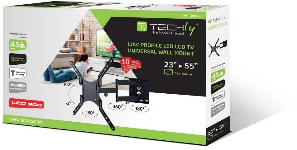 TECHLY 308893 Techly Sieninis laikiklis televizoriui LCD/LED/PDP dviguba rankena 23-55 45 kg VESA juodas