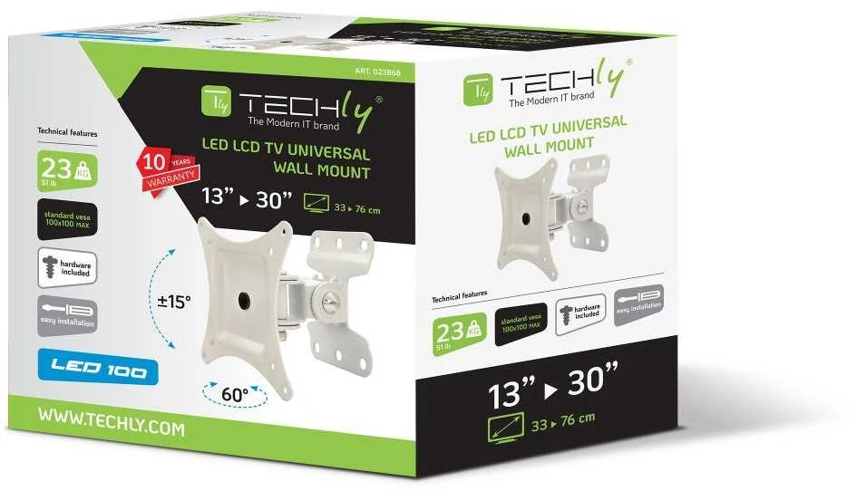 Techly ICA-LCD 201WH televizoriaus laikiklis 76,2 cm (30") Balta