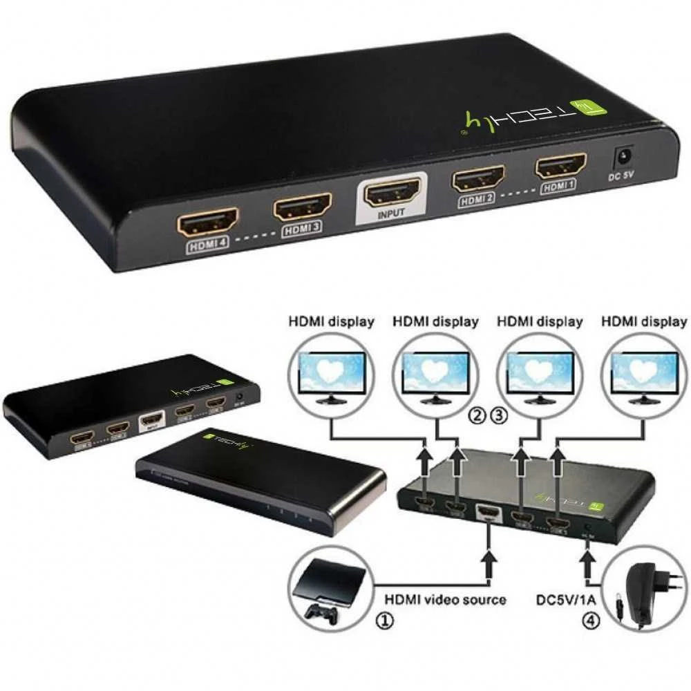 Techly IDATA HDMI-4K4 vaizdo signalų daliklis 4x HDMI