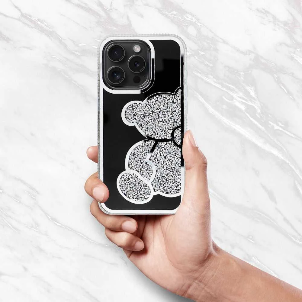 OEM dėklas, skirtas iPhone 14, meškiuko formos sidabrinis