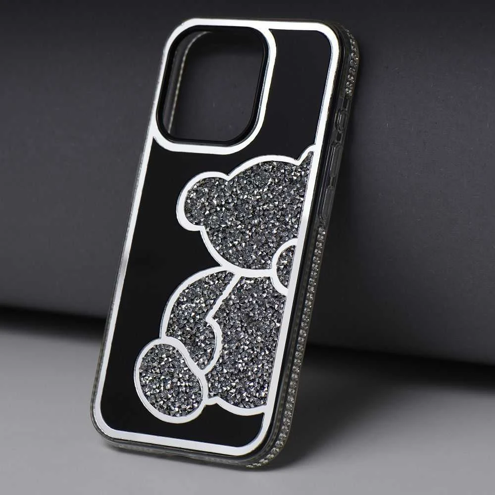 OEM dėklas, skirtas iPhone 15, meškiuko formos sidabrinis