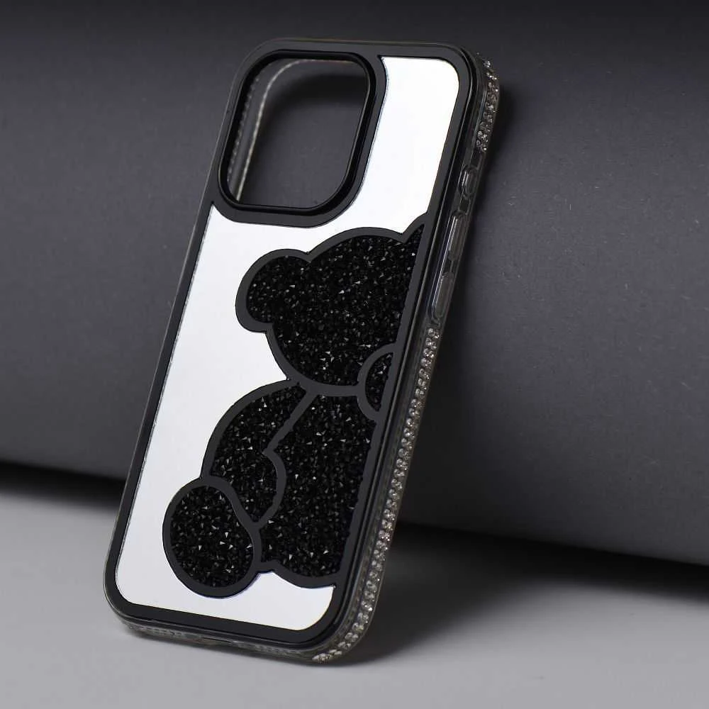 OEM dėklas, skirtas iPhone 16 PRO MAX, juodas meškiuko formos dėklas