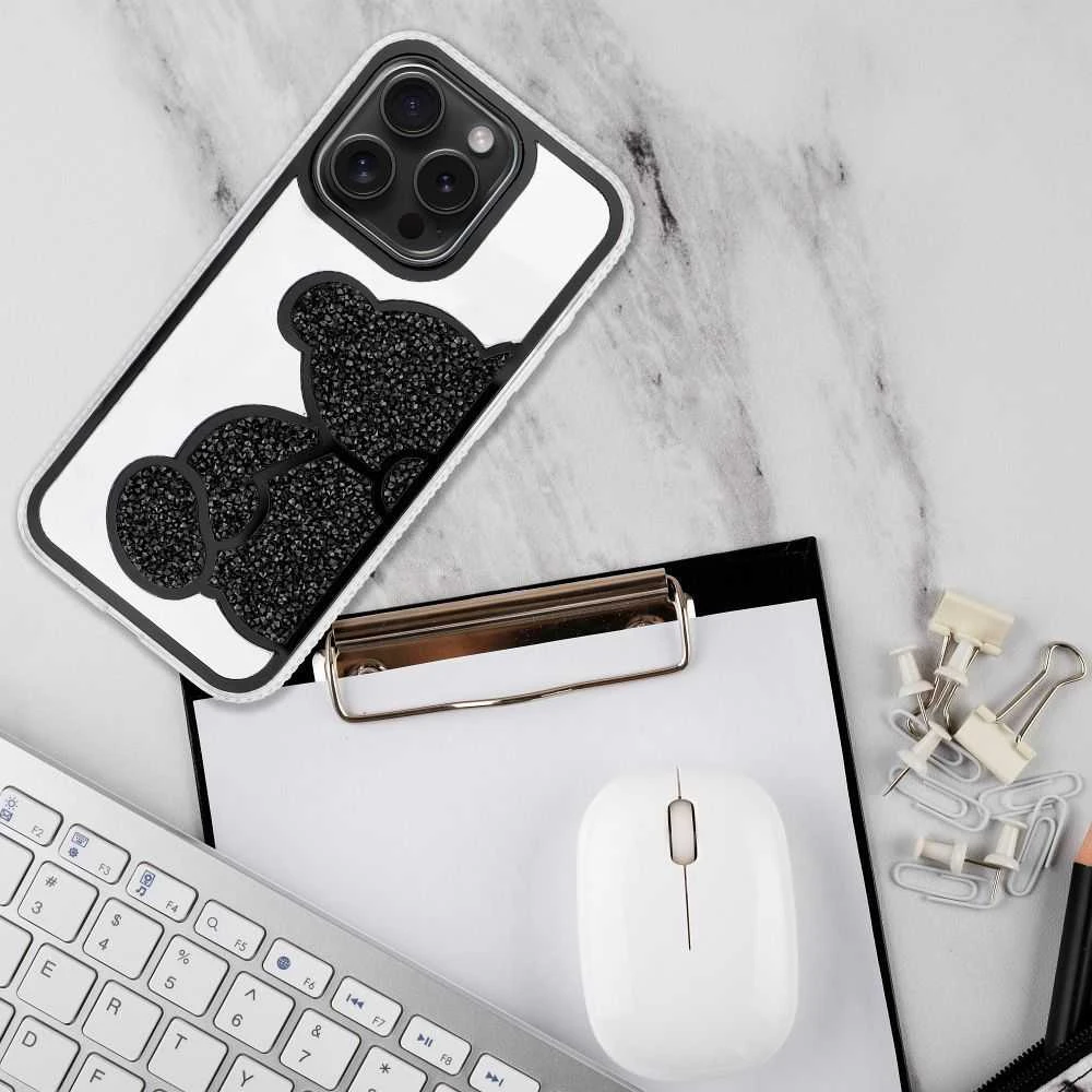 OEM dėklas, skirtas iPhone 16 PRO MAX, juodas meškiuko formos dėklas