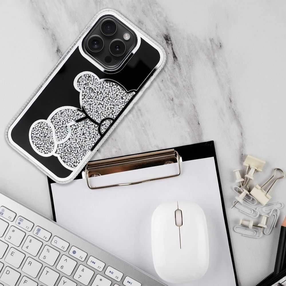 OEM dėklas, skirtas iPhone 17 AIR, meškiuko formos sidabrinis