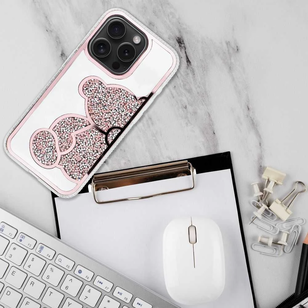 OEM dėklas, skirtas iPhone 11, rožinis meškiuko formos dėklas