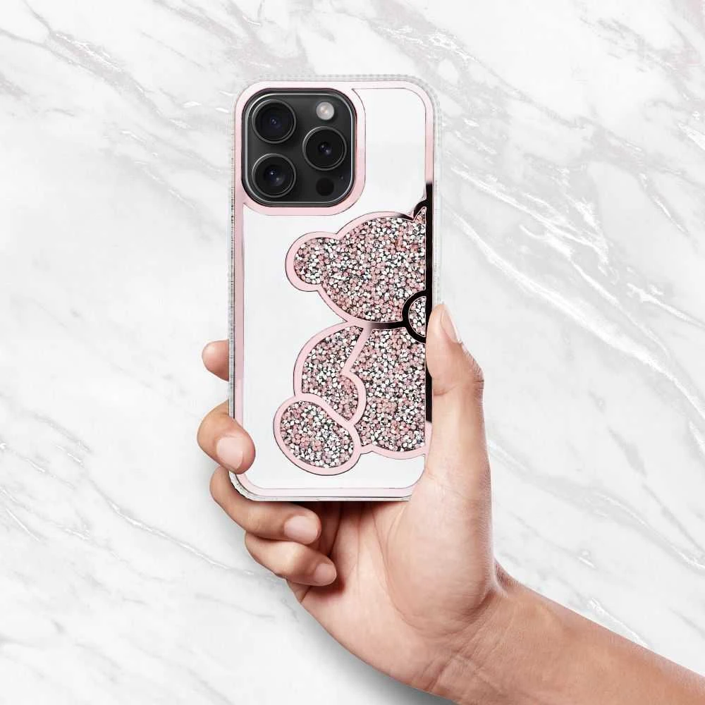 OEM dėklas, skirtas iPhone 11, rožinis meškiuko formos dėklas