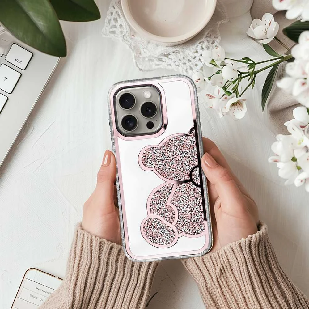 OEM dėklas, skirtas iPhone 11, rožinis meškiuko formos dėklas