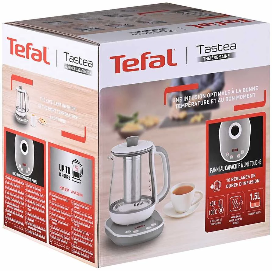 TEFAL BJ551B10 | Tea Virdulys | 1400 W | 1.5 L | Glass | 360° rotational base | Baltas/Pilkas