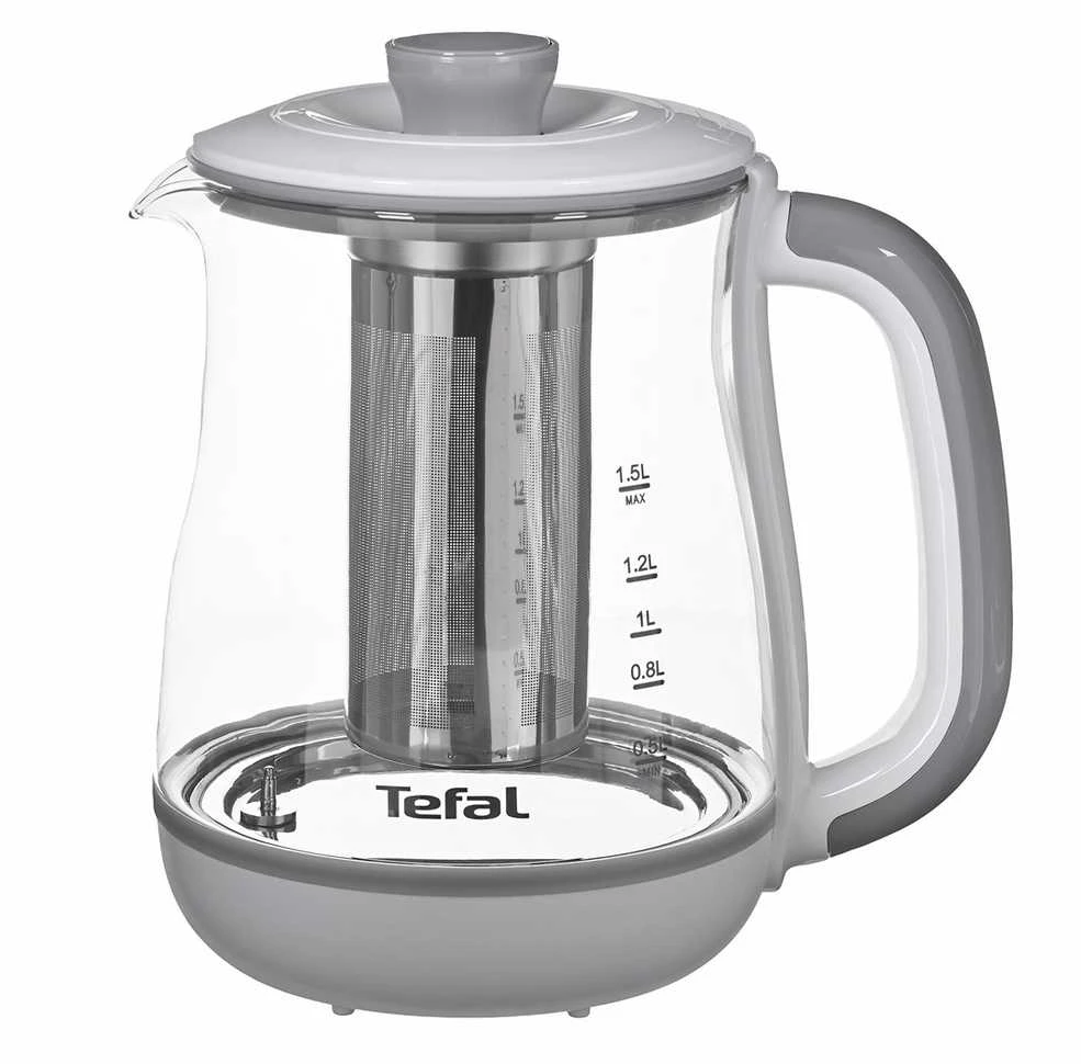 TEFAL BJ551B10 | Tea Virdulys | 1400 W | 1.5 L | Glass | 360° rotational base | Baltas/Pilkas