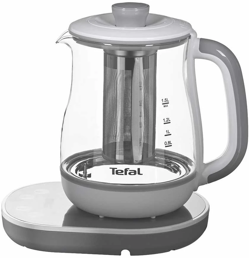 TEFAL BJ551B10 | Tea Virdulys | 1400 W | 1.5 L | Glass | 360° rotational base | Baltas/Pilkas