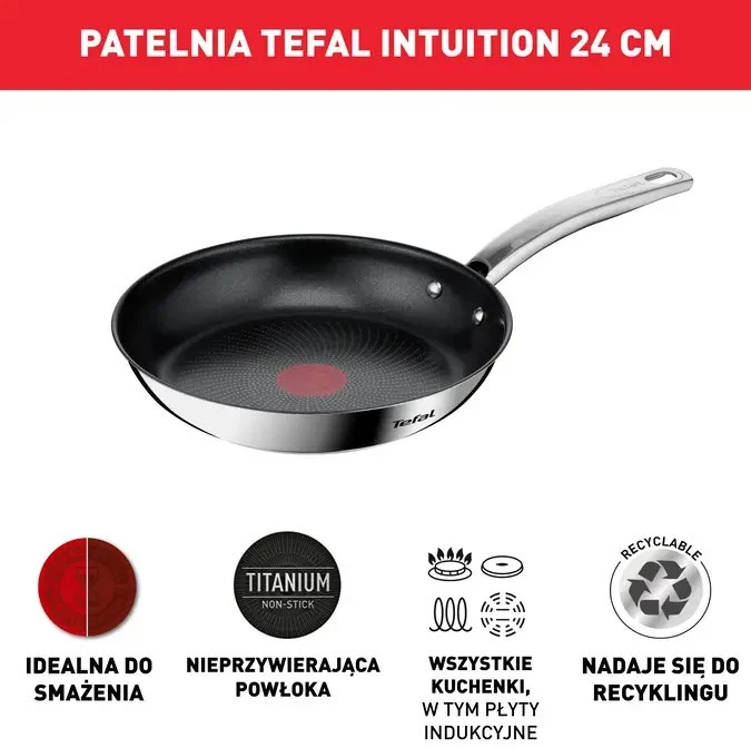 TEFAL | Keptuvė | B8170444 Intuition | Kepimui | Skersmuo 24 cm | Tinka indukcinei kaitlentei | Fiksuota rankena | Juodas
