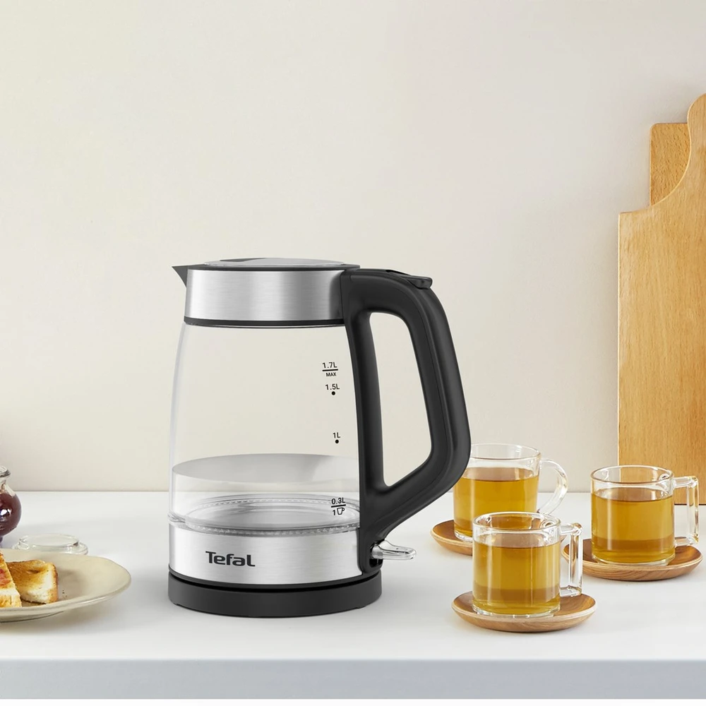 Tefal Glass Virdulys KI605830 electric virdulys 1.7 L 2200 W Juodas, Sidabrinis, Transparent
