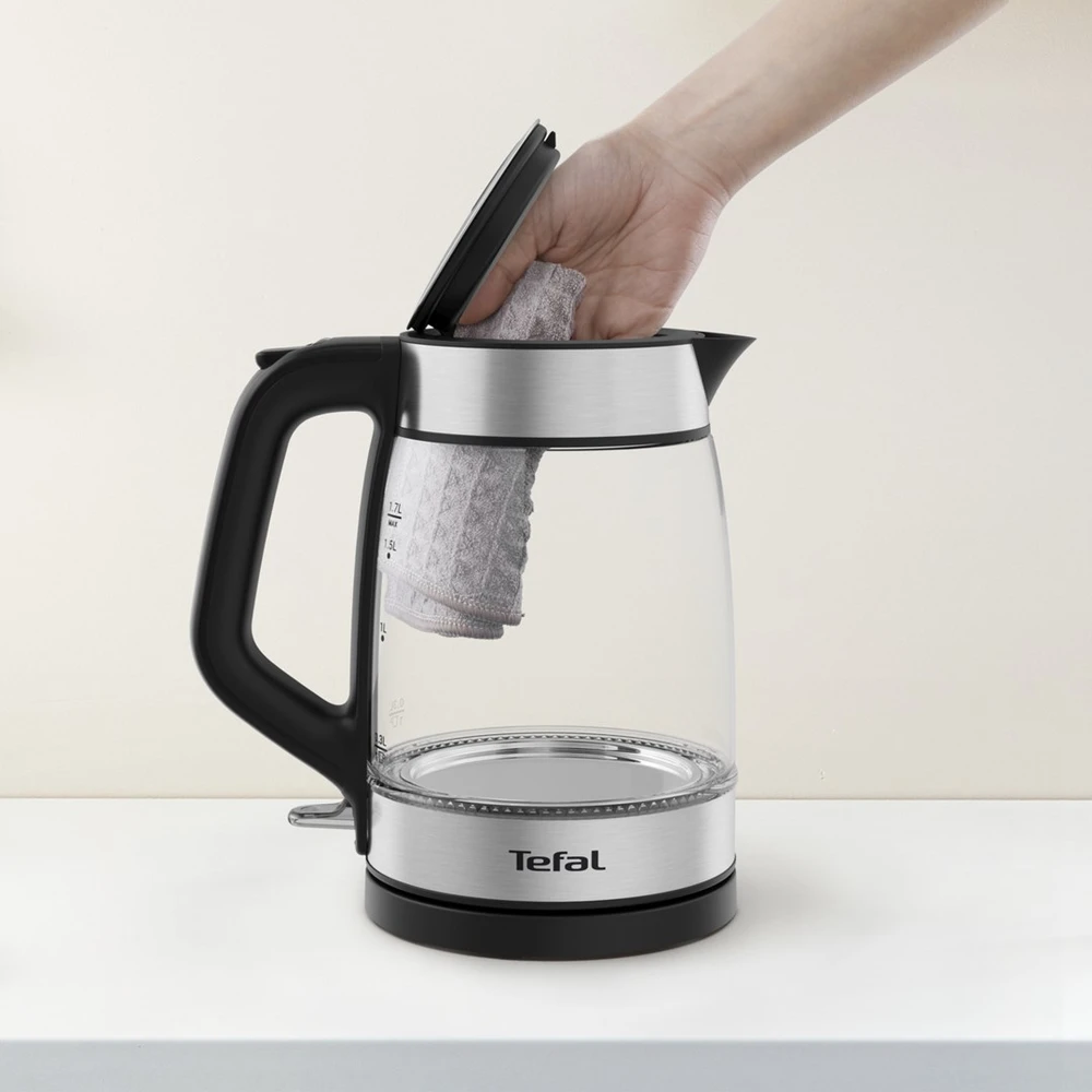 Tefal Glass Virdulys KI605830 electric virdulys 1.7 L 2200 W Juodas, Sidabrinis, Transparent