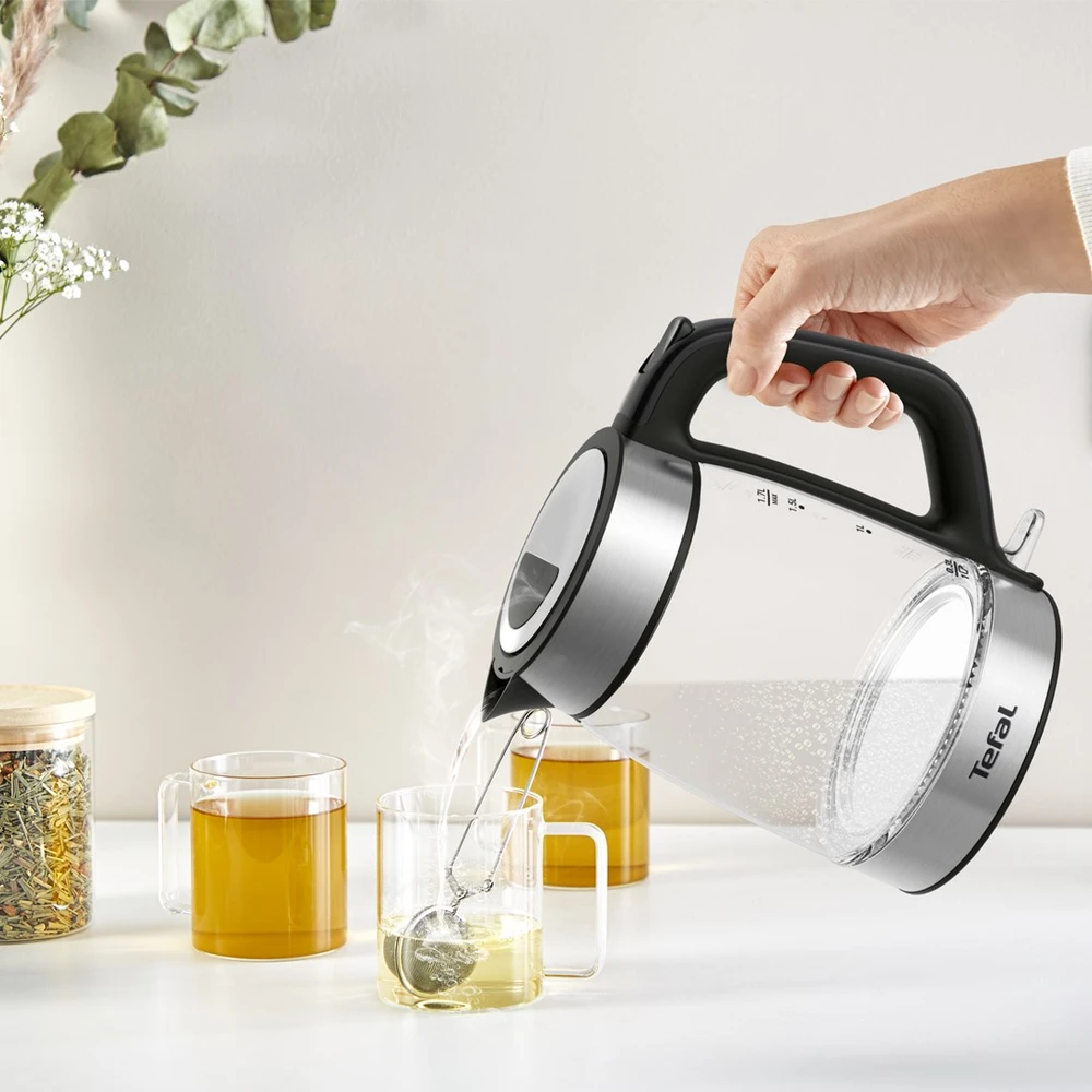 Tefal Glass Virdulys KI605830 electric virdulys 1.7 L 2200 W Juodas, Sidabrinis, Transparent