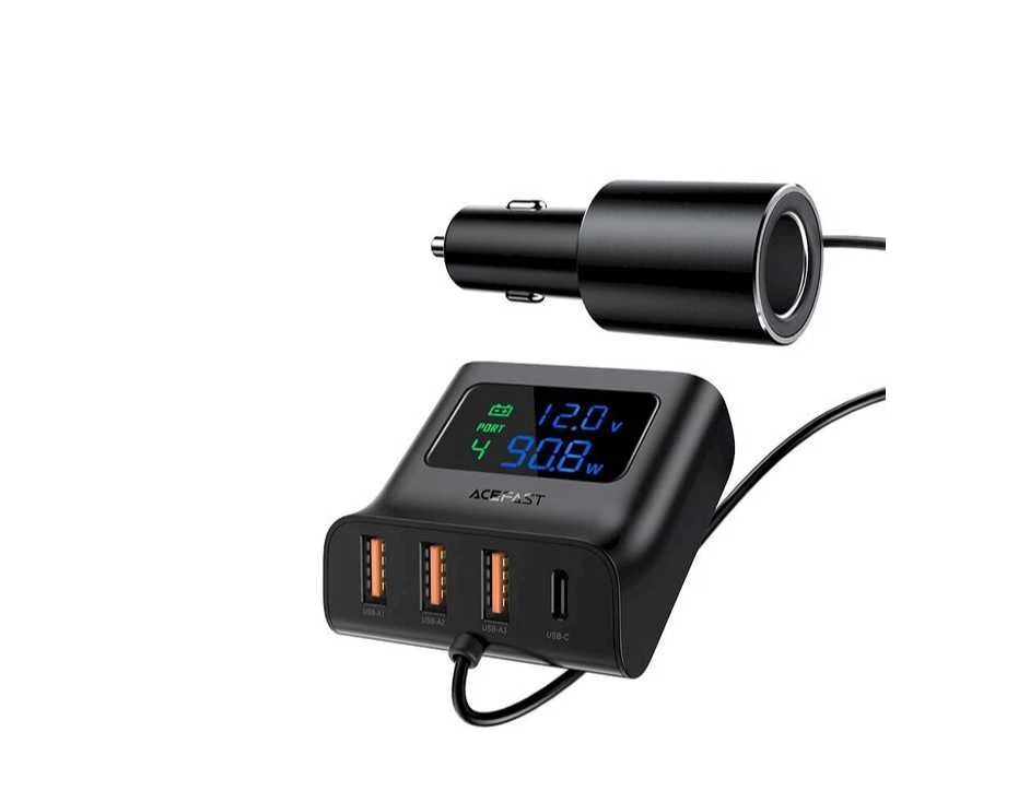 Automobilinis įkroviklis Acefast B8 90W Car HUB 3xUSB-A/Type-C juodas