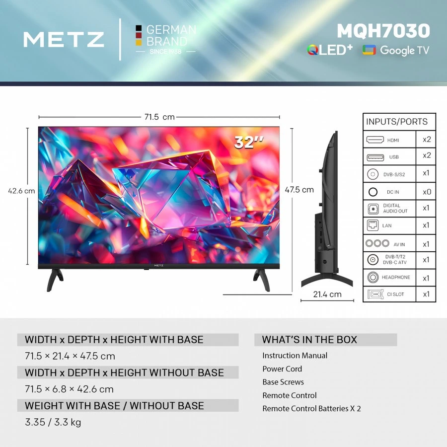 Metz MQH7030Z 81,3 cm (32") HD Ready Smart TV Juodas