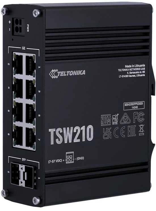 Šakotuvas Teltonika | Jungiklis | TSW210 | Nevaldomas | Tvirtinama prie sienos | Gigabit Ethernet (vario) jungtys kiekis 8 | SFP jungtys kiekis 2 | 24 mėn.