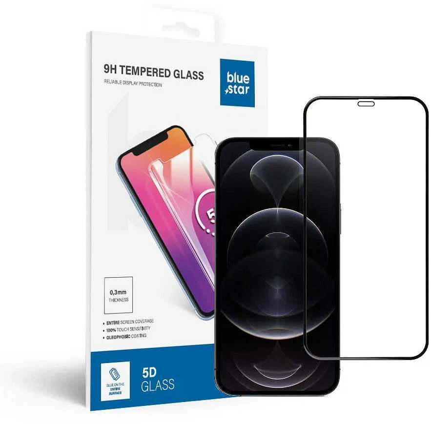 BlueStar Grūdintas stiklas iPhone 12 PRO MAX (pilnai klijuojamas) Blue Star 5D juodas