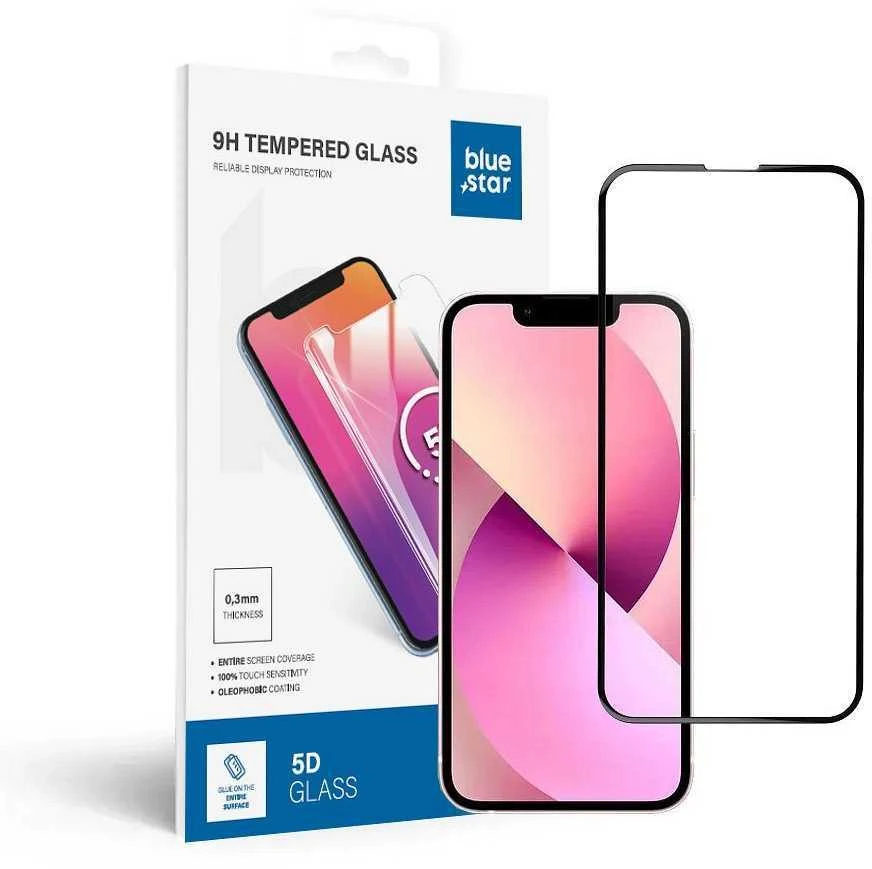 BlueStar Grūdintas stiklas iPhone 13 MINI (pilnai klijuojamas) Blue Star 5D juodas