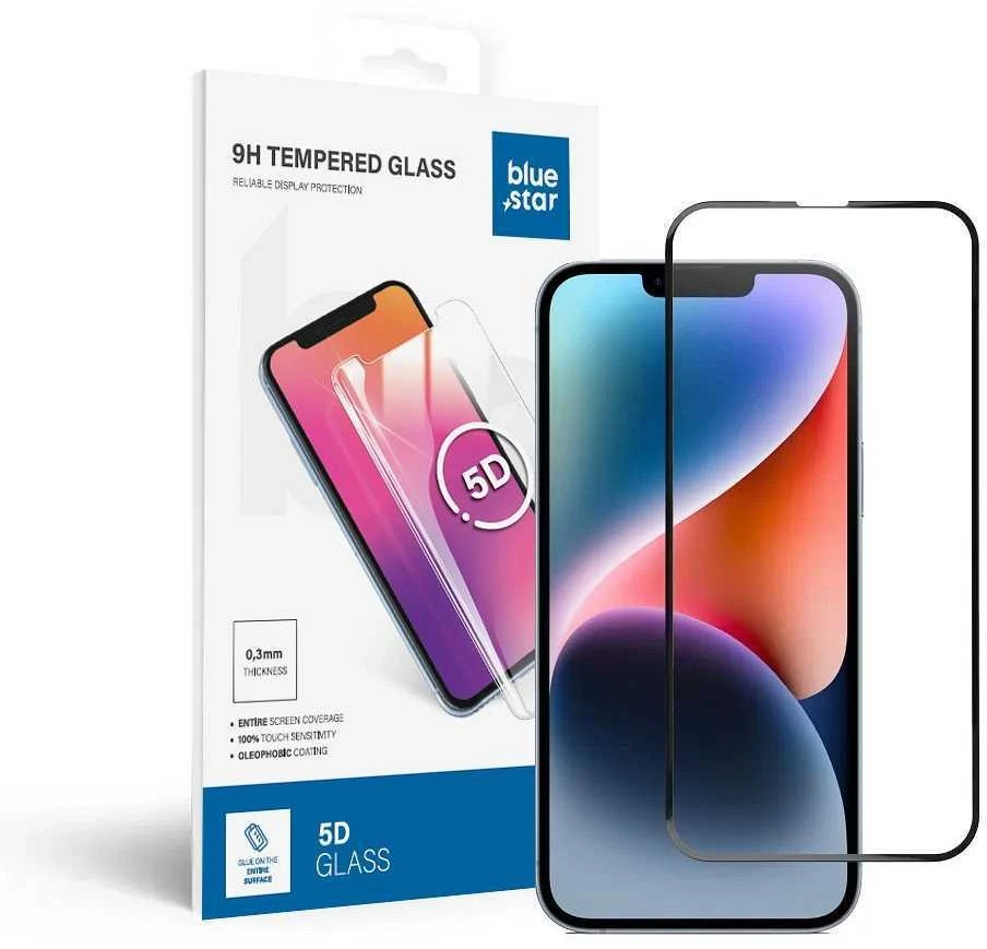 BlueStar Grūdintas stiklas iPhone 13 PRO MAX / 14 PLUS (pilnas klijavimas) Blue Star 5D juodas