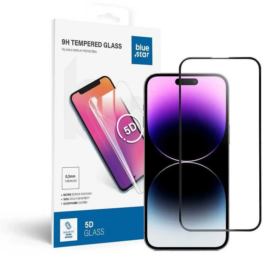 BlueStar Grūdintas stiklas iPhone 14 PRO MAX (pilnas klijavimas) Blue Star 5D juodas
