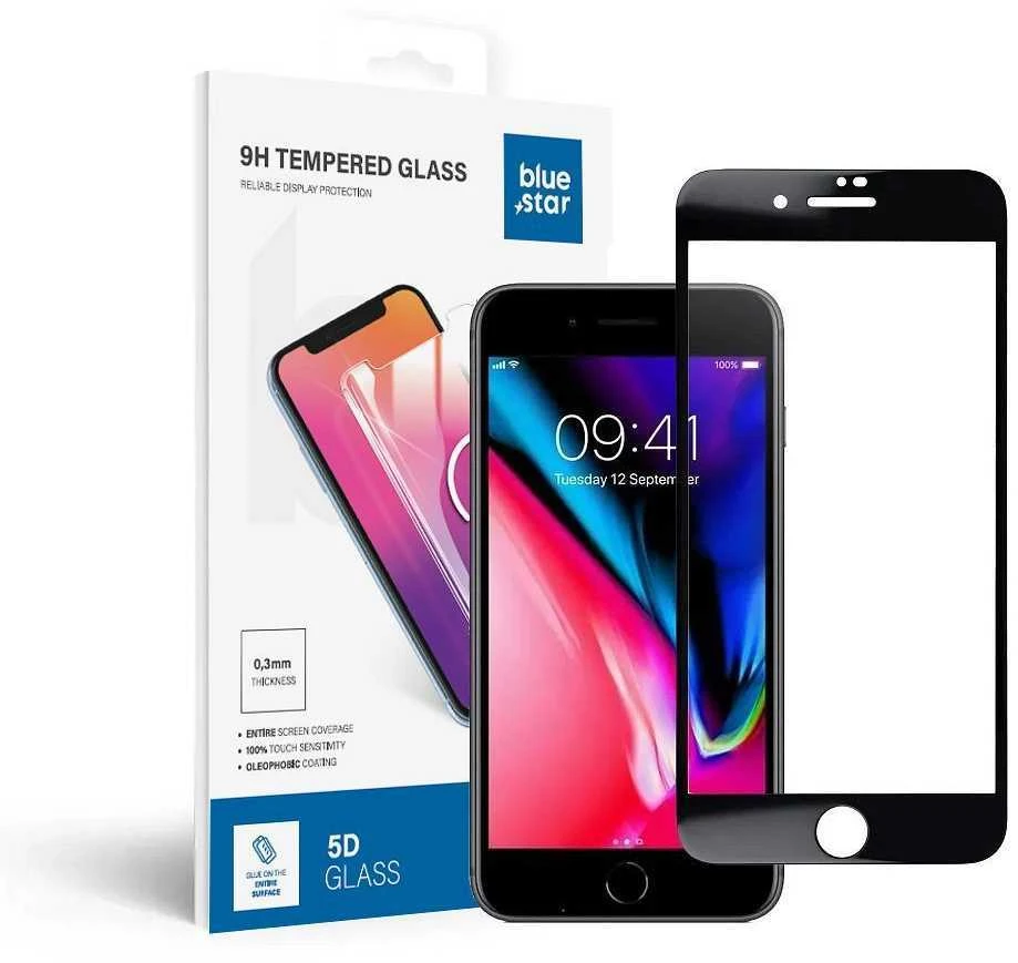 BlueStar Grūdintas stiklas iPhone 7 / 8 PLUS (pilnas klijavimas) Blue Star 5D juodas