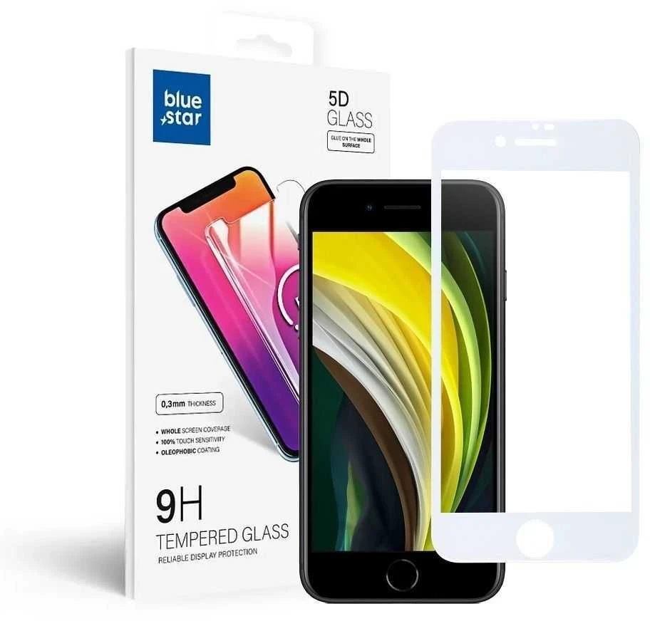 BlueStar Grūdintas stiklas iPhone 7 / 8 / SE 2020 / SE 2022 (pilnas klijavimas) Blue Star 5D baltas