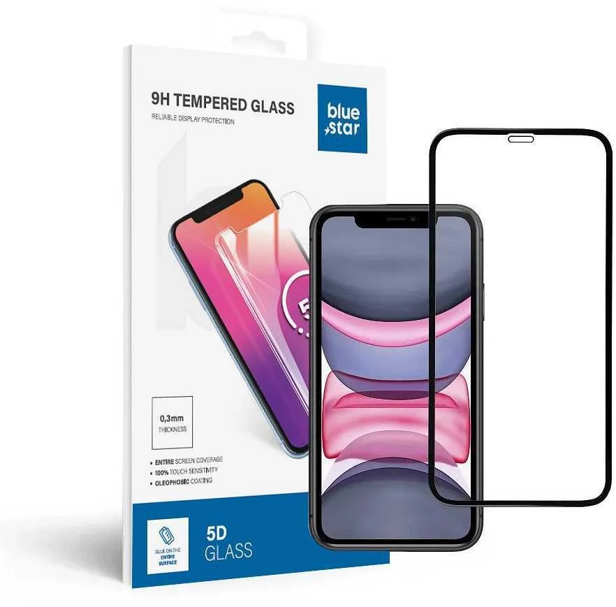 BlueStar Grūdintas stiklas iPhone XR / 11 (pilnas klijavimas) Blue Star 5D juodas