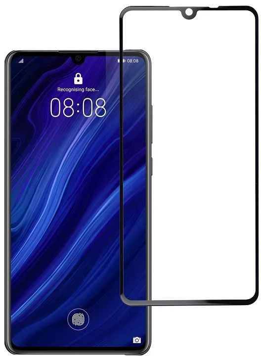 Fusion Accessories Grūdintas stiklas Huawei P30 telefonui (pilnai klijuojamas / suderinamas su dėklu) Blue Star 5D juodas