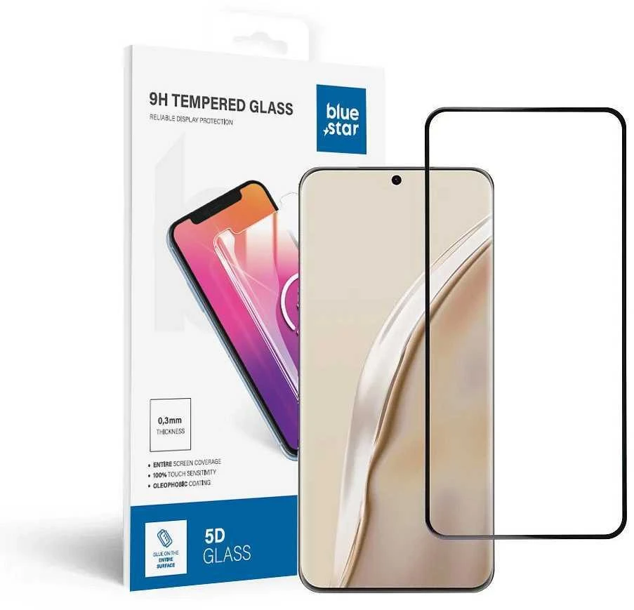 BlueStar Grūdintas stiklas Huawei P60 telefonui (pilnai klijuojamas / tinkamas dėklui) Blue Star 5D juodas
