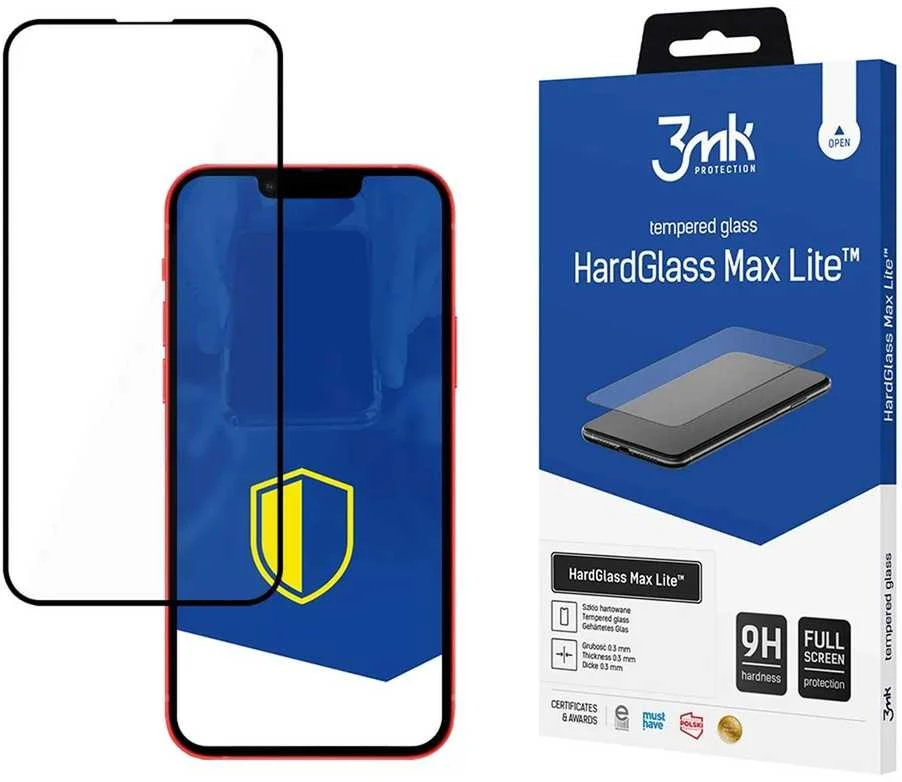 3MK HardGlass Max Lite Ekrano apsauga, iPhone 13/13 Pro, Grūdintas stiklas, Juodas