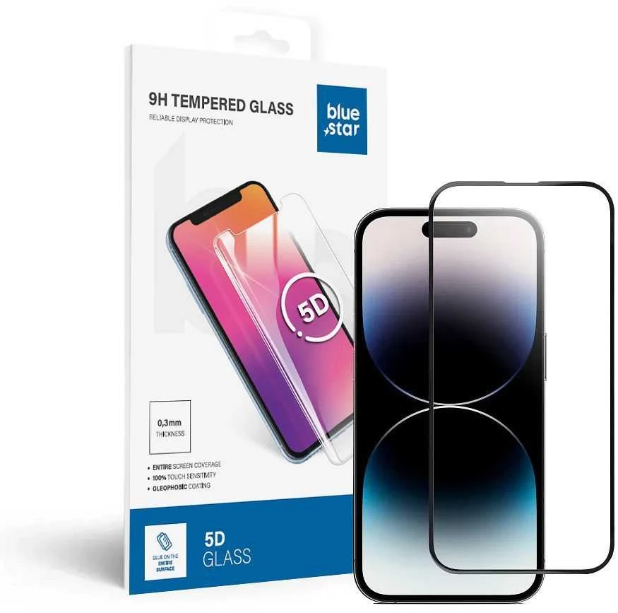BlueStar Grūdintas stiklas iPhone 14 PRO (pilnai klijuojamas) Blue Star 5D juodas