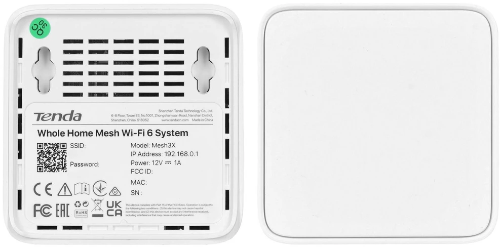Tenda MX3 (2-PACK) mesh wi-fi system Dual-band (2.4 GHz / 5 GHz) Wi-Fi 6 (802.11ax) Baltas 1 Internal