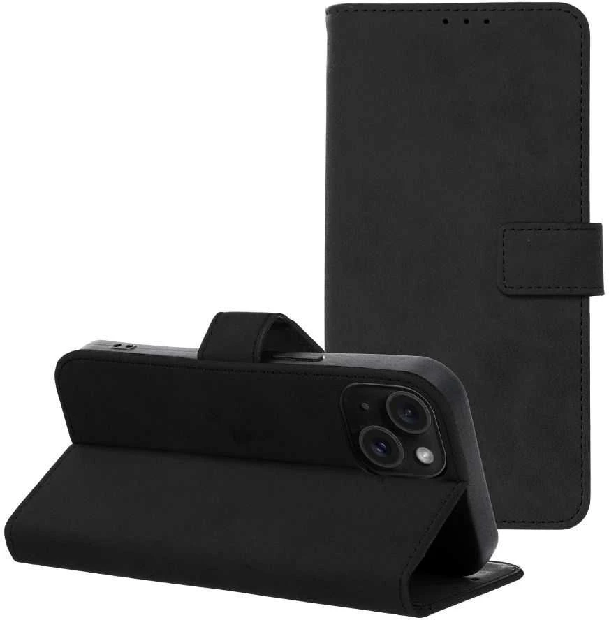 OEM atverčiamas dėklas iPhone 15 Tender Book juodas