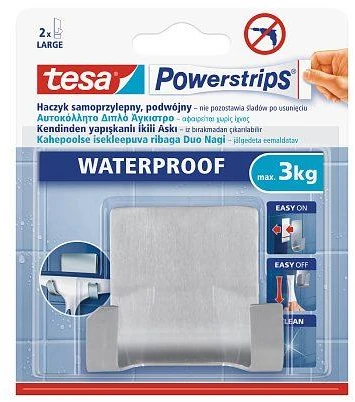 Tesa Dvigubas kabliukas Power-Strips, atsparus vandeniui, pilkas