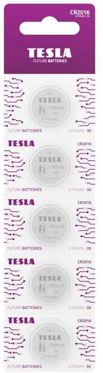 Tesla CR2016 baterijos, 5 vnt. pakuotė
