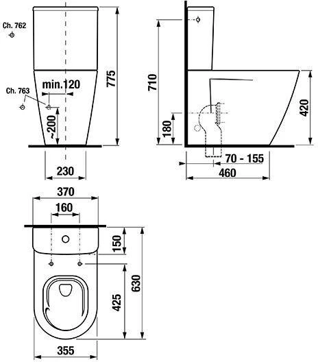 Jika poda apakša Cubito Style rimless, 355x630 mm, universāls izvads, Vortex, balta