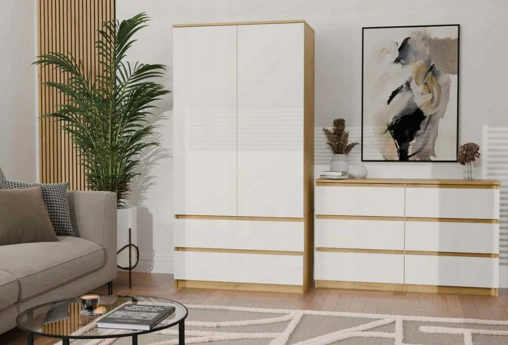 „Top E Shop“ M6 MALWA komoda su 6 stalčiais, 120 cm, ąžuolo medienos, „Artisan/Baltas“.