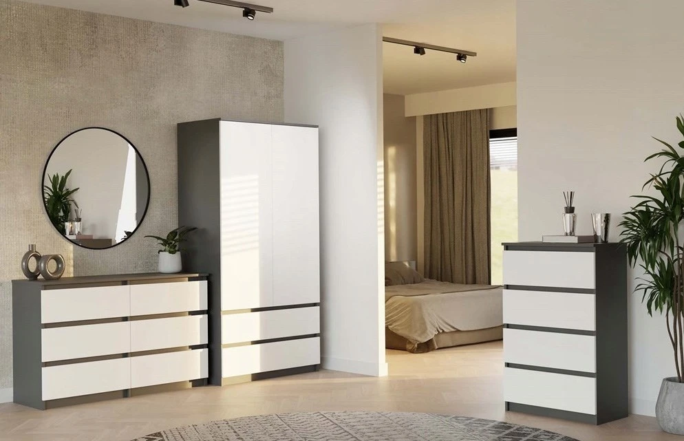 „Top E Shop“ M6 MALWA komoda su 6 stalčiais, 120 cm, antracito/baltos spalvos