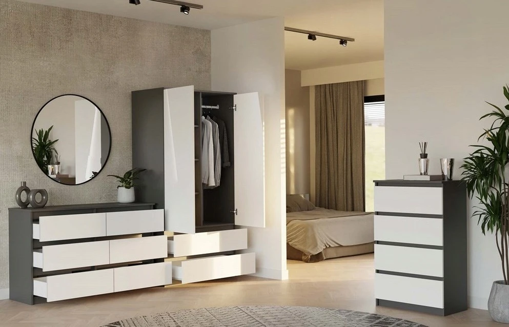 „Top E Shop“ M6 MALWA komoda su 6 stalčiais, 120 cm, antracito/baltos spalvos