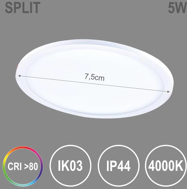 TOPE Įmontuojama apvali LED panelė "SPLIT" 5W-4000K