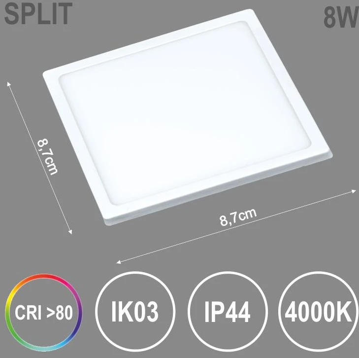 TOPE Įmontuojama kvadratinė LED panelė "SPLIT" 8W-4000K