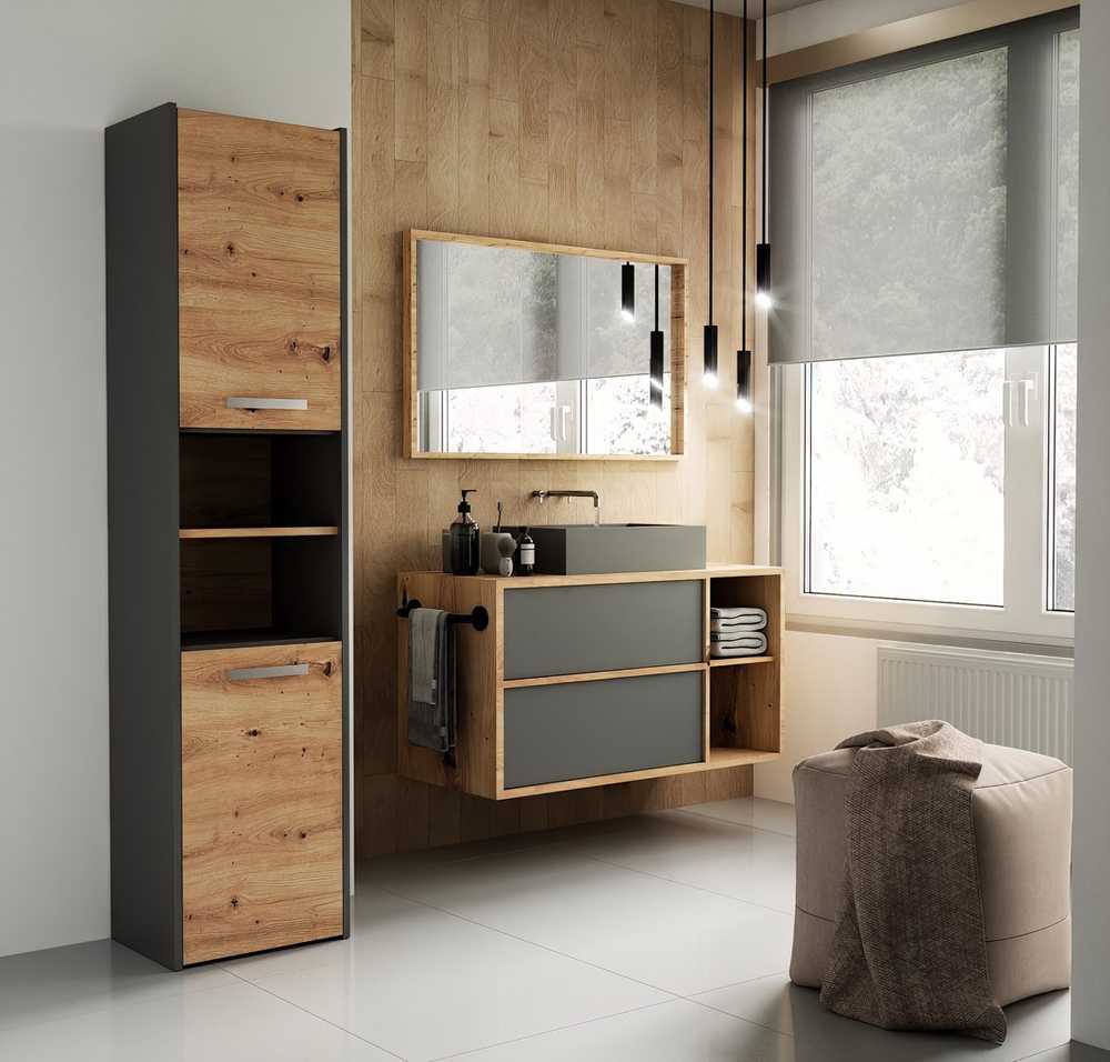 „Top E Shop“ „Topeshop S40 ANTRACYT/ARTISAN“ vonios kambario spintelė