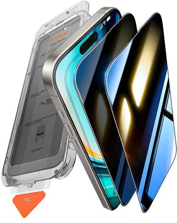 „Torras“ įdiekite „Master Privacy Glass“, skirtą „iPhone 16 Plus“.