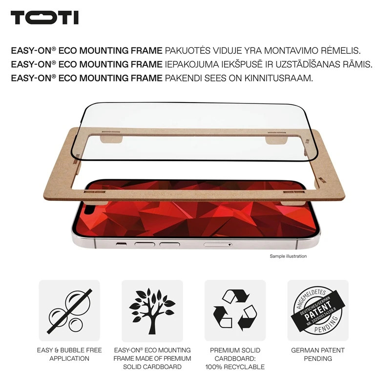 „Toti Premium PREMIUM“ grūdinto stiklo 3D ekrano apsauga, skirta „Apple iPhone 17 Pro Max“.