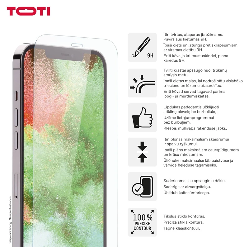 Toti grūdinto stiklo 2D ekrano apsauga, skirta iPhone 17 Pro Max, skaidri