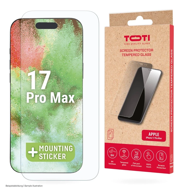 Toti grūdinto stiklo 2D ekrano apsauga, skirta iPhone 17 Pro Max, skaidri