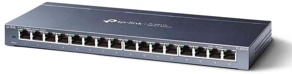 Šakotuvas TP-LINK 16 prievadų Gigabit stalinio kompiuterio jungiklis RJ45 prievadų darbalaukio plieno dėklas