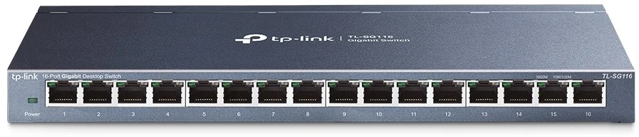 Šakotuvas TP-LINK 16 prievadų Gigabit stalinio kompiuterio jungiklis RJ45 prievadų darbalaukio plieno dėklas
